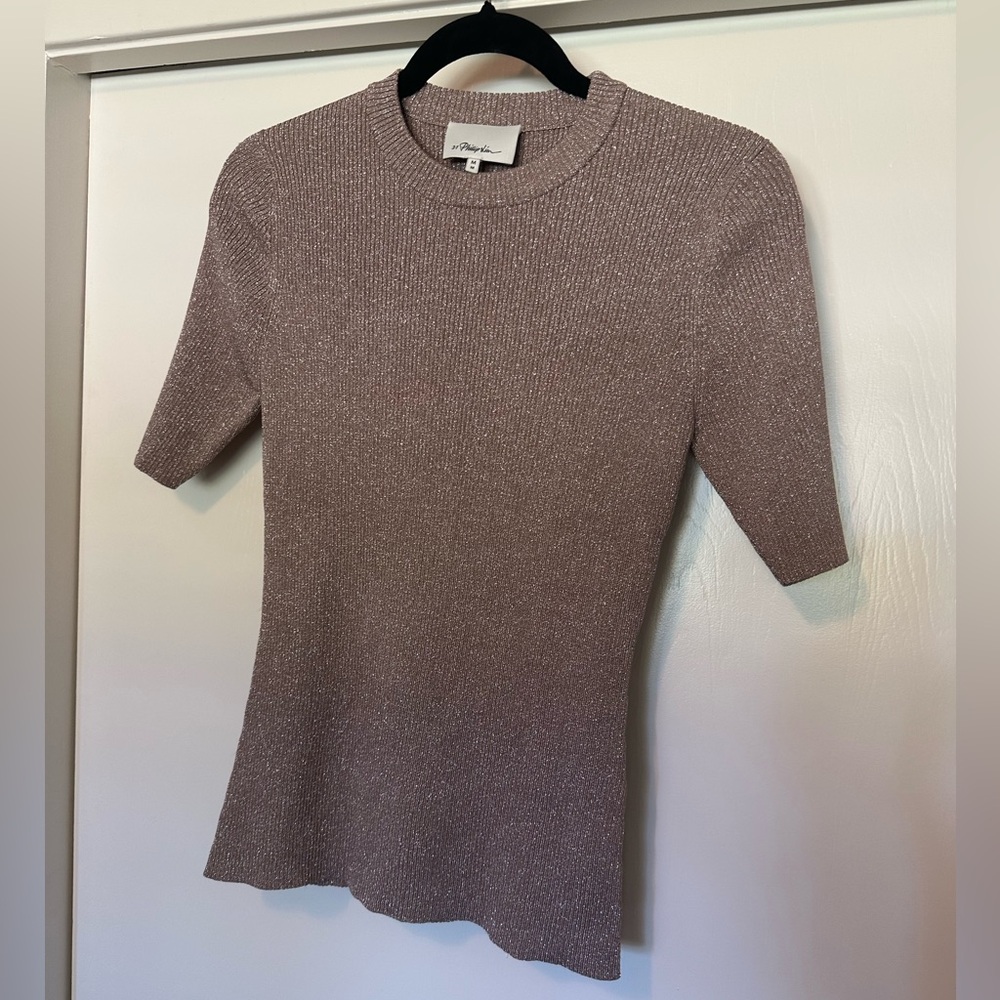 3.1 Phillip Lim Shimmering Silver & Cocoa Knit Top